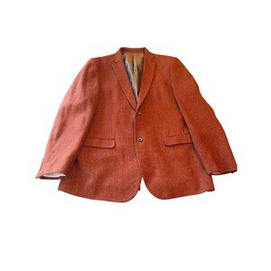 James Tattersall Mens 46L Wool Blend Rust Herringbone Blazer Jacket Modern